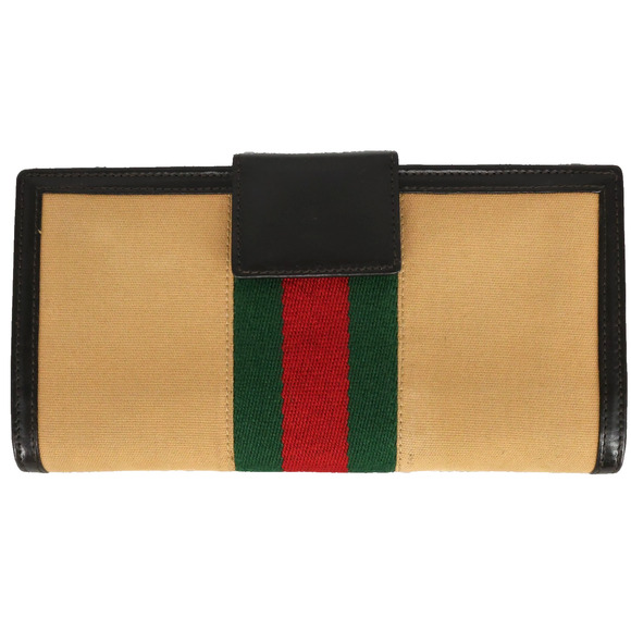 Gucci Wallet Clutch Womens Brown Canvas Leather Trim Lined Snap Pockets Dust Bag - Picture 2 of 14